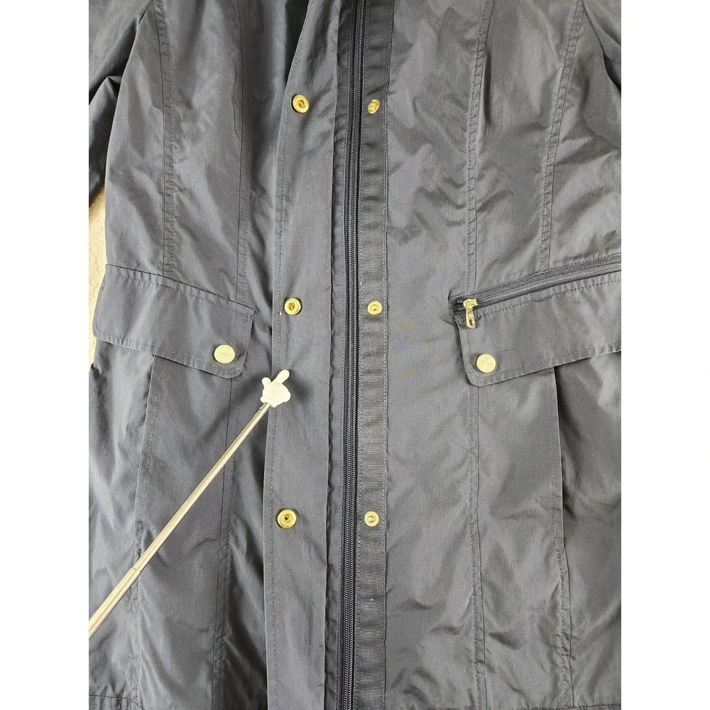 Cole Haan Signature Women's Small Navy Hooded Rain Coat Drawstring Hood_4